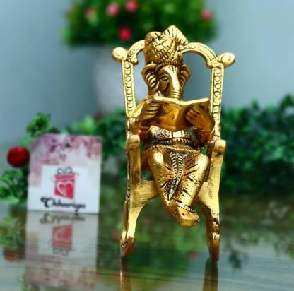 XENOBUY Golden Lord Ganesha Reading Ramayan Statue - 17cm