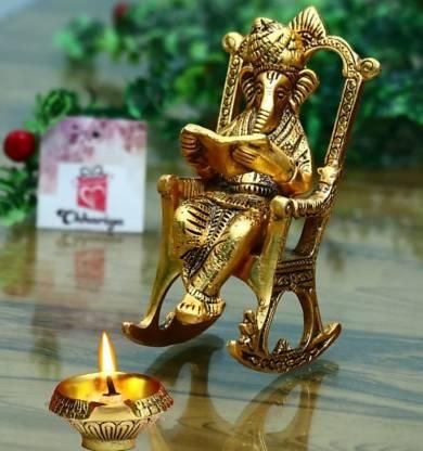 XENOBUY Golden Lord Ganesha Reading Ramayan Statue - 17cm