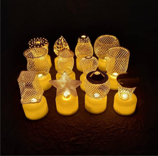 XENOBUY Golden Net LED Tealight Lanterns Star - 6 Pcs Set