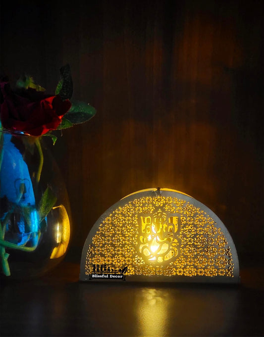 XENOBUY Tea Light Ganesh Half Round - Golden Candle Holder
