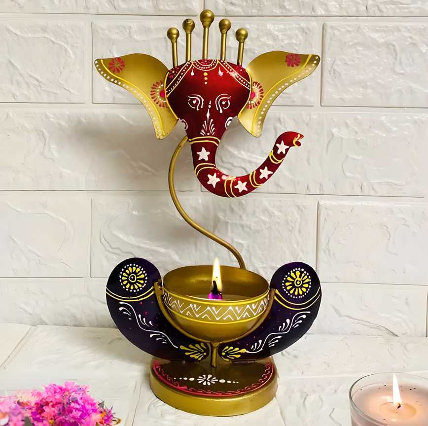 XENOBUY Ganesha Tealight Candle Holder - Metal Spiritual Decor